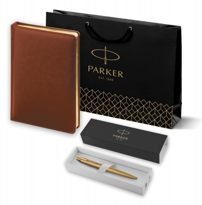 PRKRBRG2122754 Parker Jotter XL. Подарочный набор: Шариковая ручка Jotter XL SE20 Monochrome в подарочной упаковке, цвет: Gold, стержень Mblue и Ежедневник коричневый недатированный