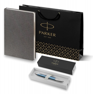 PRPRGRS2143645 Parker Parker IM. Подарочный набор: Ручка шариковая Parker IM Premium K318 Blue Grey CT, цвет чернил синий и  ежедневник серебристого цвета