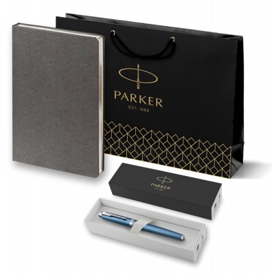 PRPRGRS2143648 Parker Parker IM. Подарочный набор: Ручка роллер Parker IM Premium T318 Blue Grey CT, цвет чернил черный и  ежедневник серебристого цвета