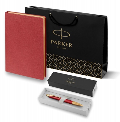 PRPRRDG2143644 Parker Parker IM. Подарочный набор: Шариковая ручка Parker IM Premium K318 Red GT, цвет чернил синий и красный ежедневник с золотым срезом