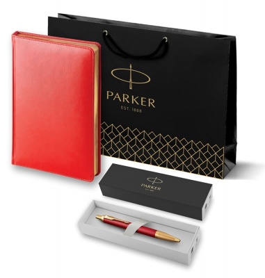 PRKRRDG2143644 Parker IM. Подарочный набор: Шариковая ручка Parker IM Premium K318 Red GT, цвет чернил синий и красный недатированный ежедневник с золотым срезом