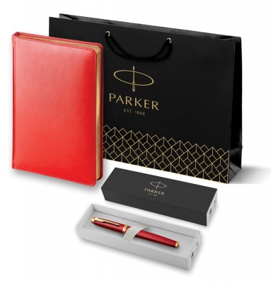 PRKRRDG2143647 Parker Parker IM. Подарочный набор: Ручка роллер Parker IM Premium T318 Red GT, цвет чернил черный и красный недатированный ежедневник с золотым срезом