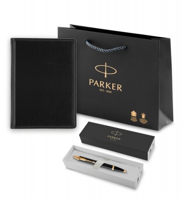PR2B-BLK1MAL Parker IM. Подарочный набор: Ежедневник недатированный и Шариковая ручка Parker IM Metal, цвет: Black GT
