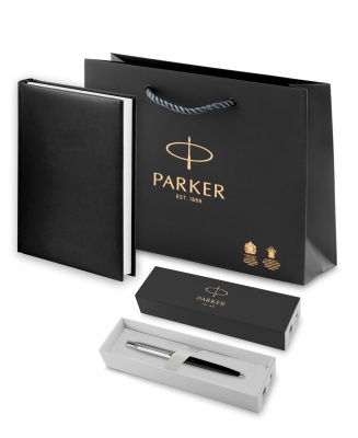 PRPRS0033010 Parker Jotter. Подарочный набор: Шариковая ручка Parker Jotter K60, цвет: Black, стержень: Mblue, в подарочной упаковке и черный недатированный ежедневник