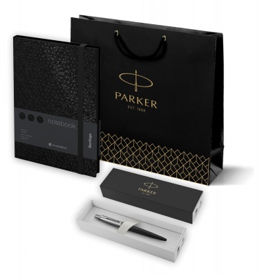 PRRF1953184 Parker Jotter. Подарочный набор:  Шариковая ручка Parker Jotter Essential, Satin Black CT и Ежедневник недатированный, черный срез, черный.