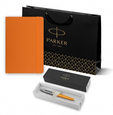 PRKROR2123122 Parker Jotter. Подарочный набор: Шариковая ручка Parker Jotter цвет MARIGOLD и блокнот оранжевого цвета