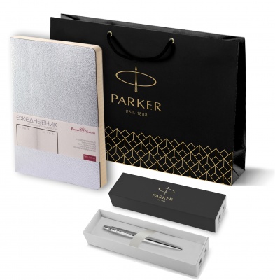 PRKRCT1953170 Parker Jotter. Подарочный набор: Шариковая ручка Parker Jotter Essential, St. Steel СT и Ежедневник недатированный серебристый