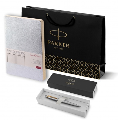 PRKRCT1953182 Parker Jotter. Подарочный набор: Шариковая ручка Parker Jotter Essential, St. Steel GT и Ежедневник недатированный серебристый