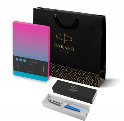 PRRF2111181 Parker Jotter. Подарочный набор: Шариковая ручка Parker Jotter Originals Blue Chrom CT и Ежедневник недатир розовый/голубой