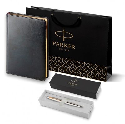 PR50B-MLT33Set Parker Jotter. Подарочный набор: Ежедневник  и Шариковая ручка Parker Jotter Essential, St. Steel GT