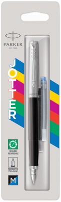 PR4F-BLK1C Parker Jotter. Перьевая ручка Parker Jotter, цвет ORIGINALS BLACK CT, цвет чернил синий/черный, толщина линии M, В БЛИСТЕРЕ