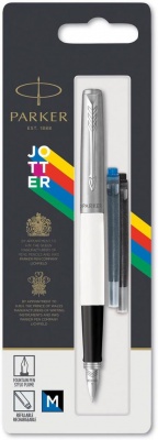 PR4F-WHT1C Parker Jotter. Перьевая ручка Parker Jotter, цвет ORIGINALS WHITE CT, цвет чернил синий/черный, толщина линии M, В БЛИСТЕРЕ