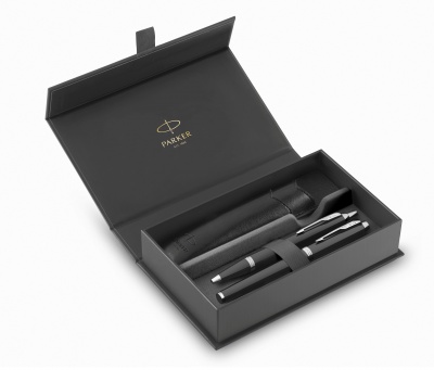 PR60S-BLK1C Parker IM. Набор из 2х ручек и чехла в подарочной коробке Parker "IM Black CT".  Шариковая ручка и перьевая ручка, чехол экокожа, чернила синие, стержень М 1,0мм
