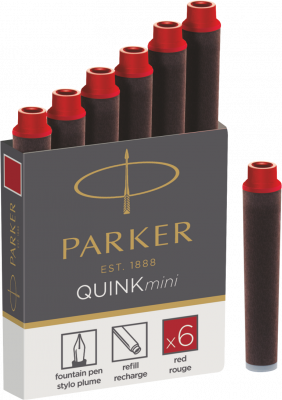 PR20Z-RED1 Parker Комплектующие. Картридж с чернилами для перьевой ручки MINI, упаковка из 6 шт., цвет: Red