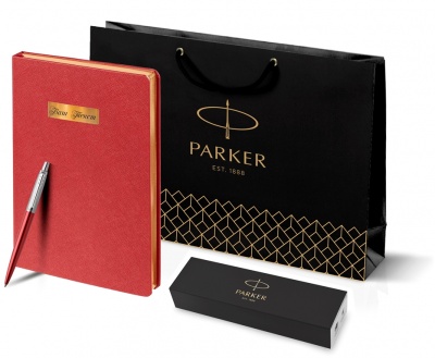 PR50B-MLT35SetR Parker Jotter. Подарочный набор: Ежедневник красный недатированный  и Шариковая ручка Parker Jotter Essential, Kensington Red CT, стержень: Mblue