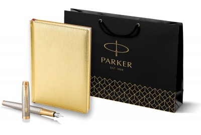 PR60F-SETSLR1G Parker IM Premium. Подарочный набор Parker: ежедневник, ручка перьевая Parker IM Premium Warm Silver Grey GT, цвет чернил синий