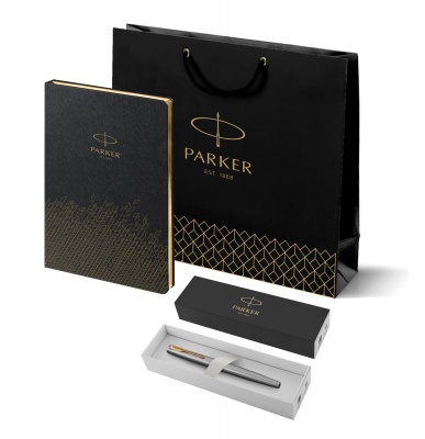 PRPS2030948 Parker Jotter. Подарочный набор: Ручка перьевая Parker Jotter Stainless Steel GT, Mblue и Ежедневник  недатированный, чёрный