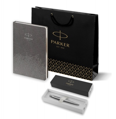 PRPS1953170 Parker Jotter. Подарочный набор: Шариковая ручка Parker Jotter Essential, St. Steel СT и Ежедневник  недатированный, серый