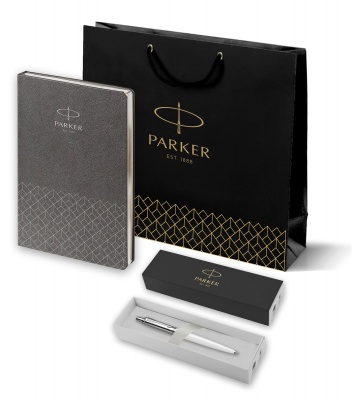 PRPSR0032930 Parker Jotter. Подарочный набор: Шариковая ручка Parker Jotter K60, цвет: White и Ежедневник  недатированный, серый