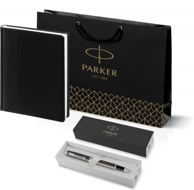 PRPRBLK1931650 Parker IM. Подарочный набор: Перьевая ручка Parker IM Metal, F221, цвет: Black GT, перо: M и Ежедневник недатированный черный
