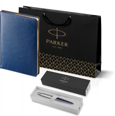 PRKRBLUG1953186 Parker Jotter. Подарочный набор: Шариковая ручка Parker Jotter Essential, Royal Blue CT, стержень: Mblue и Ежедневник синий недатированный