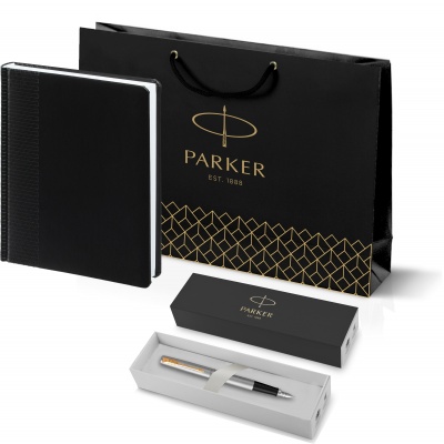 PRPRBLK2030948 Parker Jotter. Подарочный набор: Ручка перьевая Parker Jotter Stainless Steel GT и Ежедневник недатированный черный