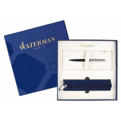 WT21B-BLK8CT Waterman Hemisphere. Подарочный набор Шариковая ручка Waterman Hemisphere Entry Point Stainless Steel with Black Lacquer с чехлом на молнии