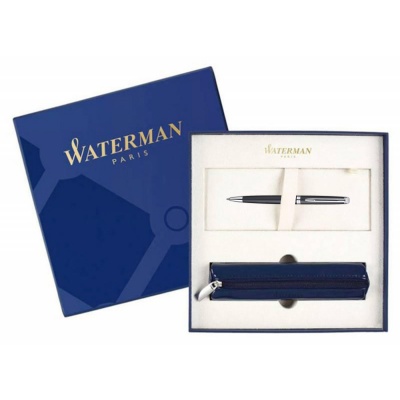 WT21B-BLK7CT Waterman Hemisphere. Подарочный набор Шариковая ручка Waterman Hemisphere, цвет: MattBlack CT, стержень: Mblue с чехлом на молнии