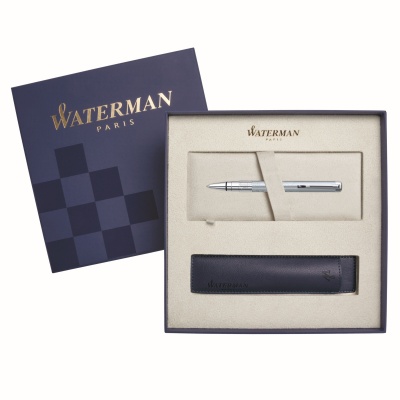 WT21B-GR4CT Waterman Perspective. Подарочный набор Шариковая ручка Waterman Perspective, цвет: Silver CT, стержень Mbue с чехлом Waterman