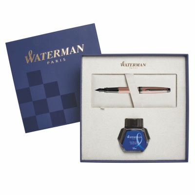 WT21F-G1B Waterman Expert. Подарочный набор Перьевая ручка WatermanExpert Rose Gold F BLK в подарочной упаковке с чернилами