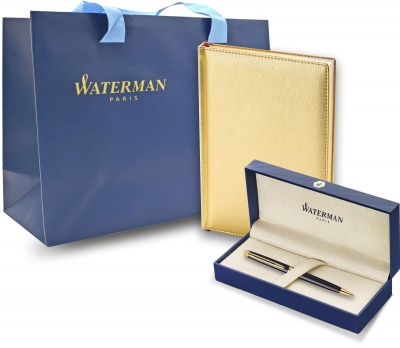WTKRGGS0920670 Waterman Hemisphere. Подарочный набор:Шариковая ручка Waterman Hemisphere Mars Black GT и Ежедневник недатированный золотистый золотой срез
