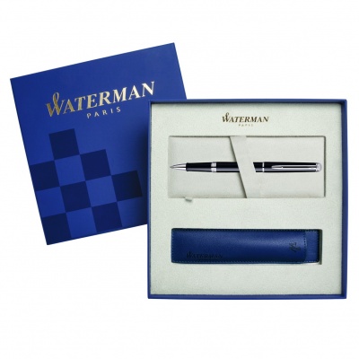 WT8R-BLK2Cover Waterman Hemisphere. Подарочный набор Ручка-роллер Waterman Hemisphere Essential, Mars Black CT с чехлом