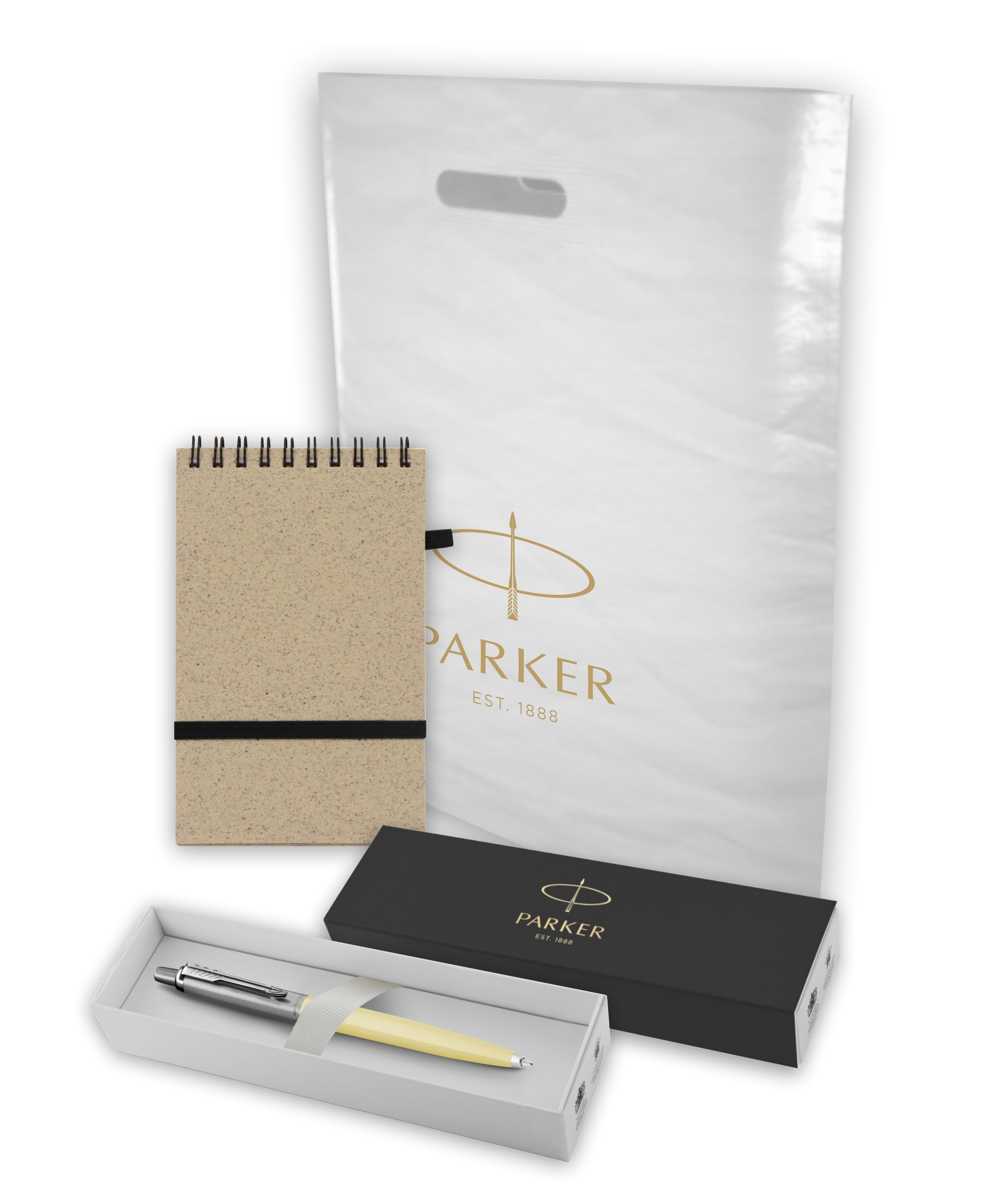 R2121142_053144 | Подарочный набор: Шариковая ручка Parker Jotter, цвет  EGGSHELL И Блокнот с обложкой из пшеницы и пластика